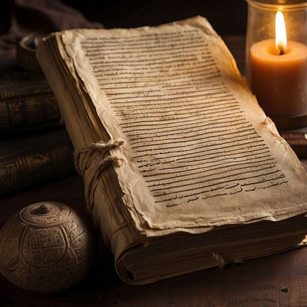 "A close-up of an ancient book with Hebrew or Aramaic script, illuminated by warm candlelight, symbolizing references to Jesus in the Babylonian Talmud."

