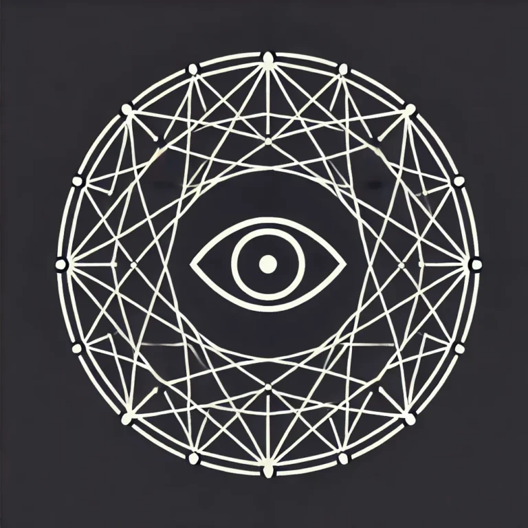 Paranoid Prophet logo with a central eye and interlocking web pattern in white on a black background, symbolizing hidden connections and knowledge