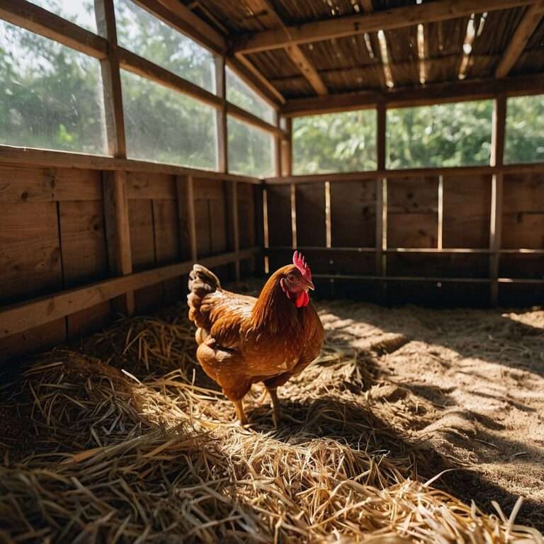 Sand and straw bedding in chicken coop providing a natural, absorbent, and comfortable surface for chickens.