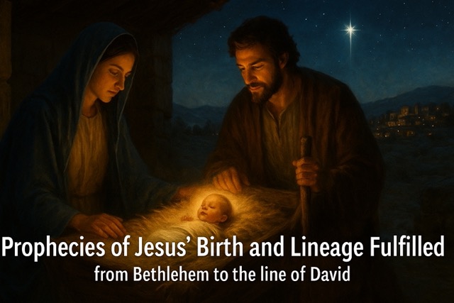 Nativity scene or ancestral scroll symbolizing Jesus’ birth and lineage as prophesied in Scripture