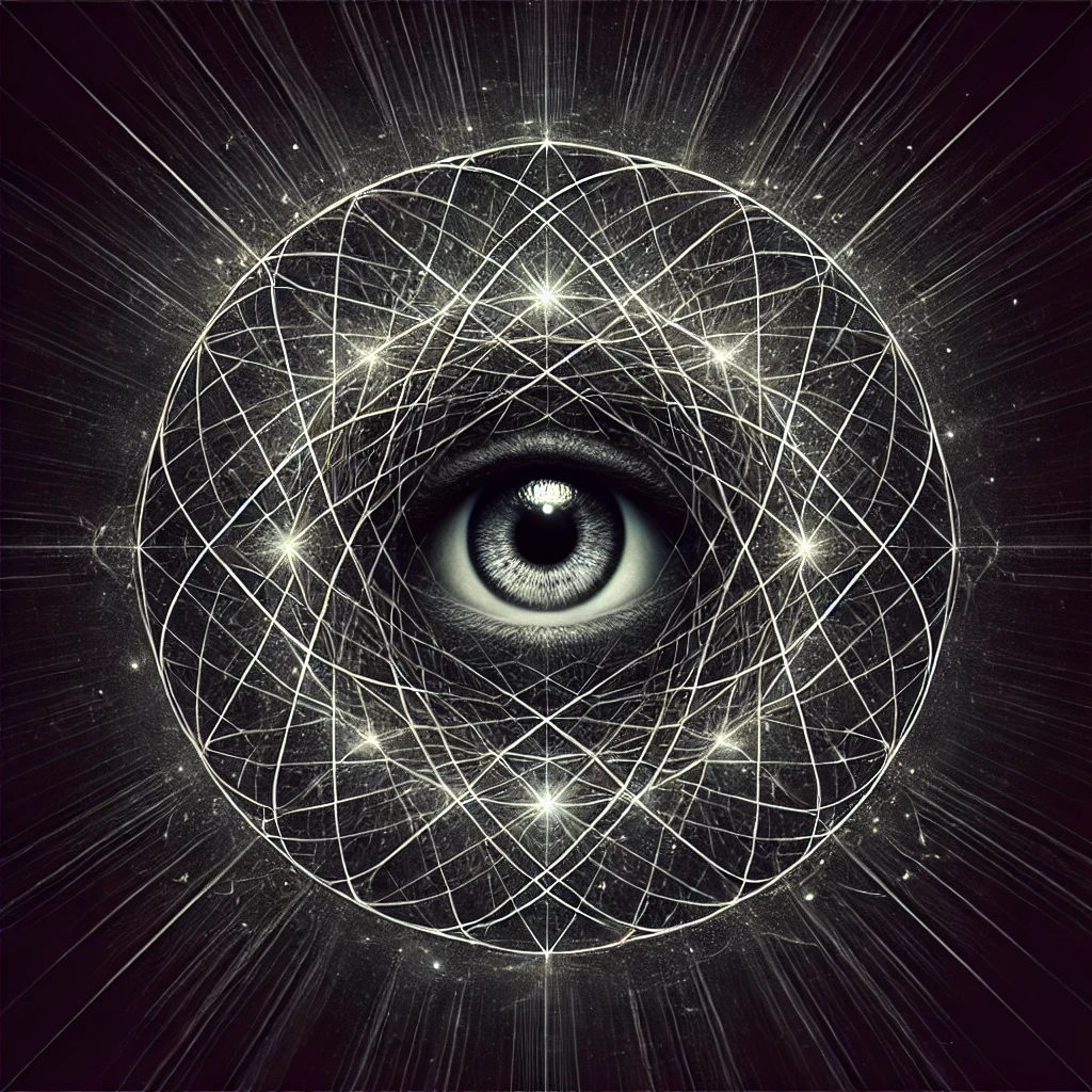 Paranoid Prophet logo with an eye and interlocking web on a black background, symbolizing hidden knowledge.