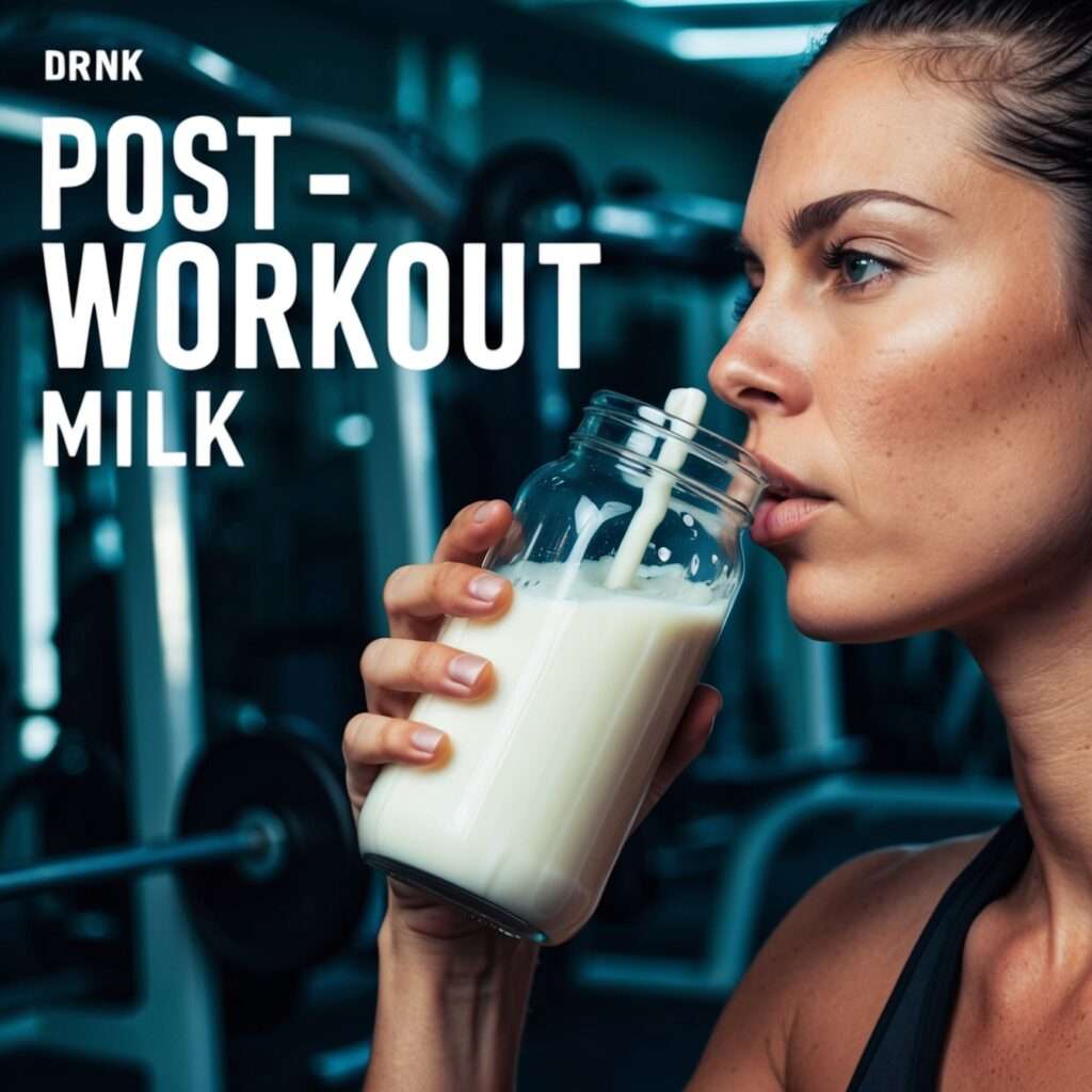 A person drinking a milk beverage post-workout for muscle recovery and strength.