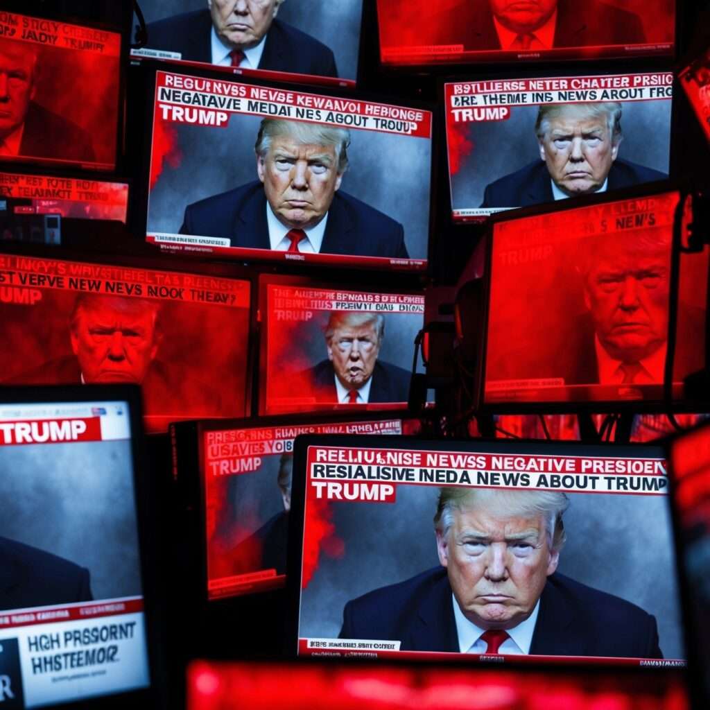 Negative TV media coverage of Donald Trump during the 2024 U.S. Election, illustrating the media's portrayal of his candidacy.