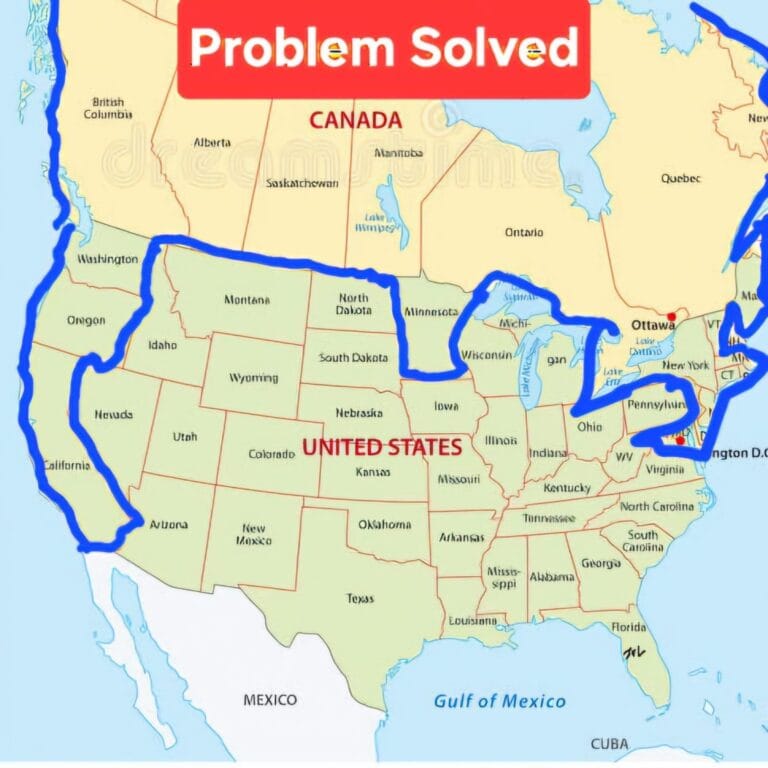 Map of a National Divorce U.S. scenario dividing the United States into coastal and central regions