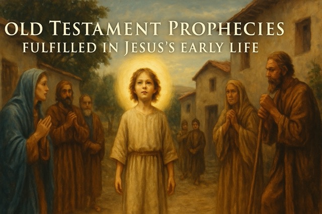 Traditional painting of young Jesus with Mary and Joseph, symbolizing fulfilled Old Testament prophecies about His early life