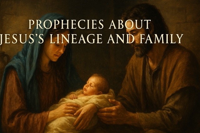 Digital painting of Jesus’s royal lineage showing His descent from Abraham, Isaac, Jacob, Judah, and King David as a divine family tree with spiritual symbolism.