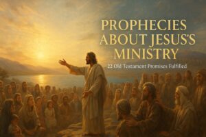 Jesus preaches to a diverse crowd on a Galilean hillside at sunrise, symbolizing the fulfillment of Old Testament prophecies about His ministry and mission.