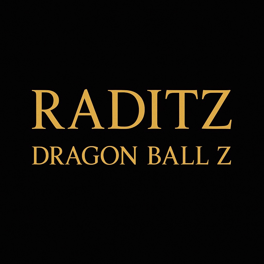 Raditz Dragon Ball Z title text in gold serif font on black background