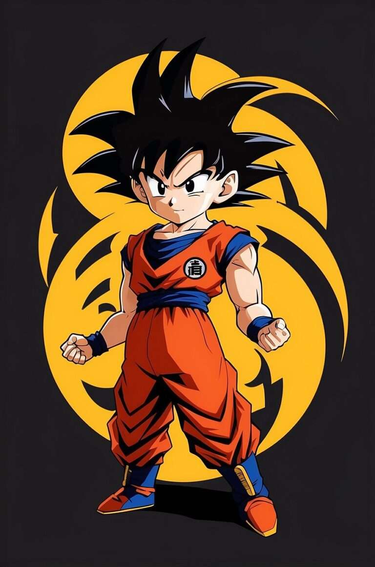 Example: "Young Goku standing confidently with a determined expression, inspired by the Dragon Ball Z series. Depicting early training period with Master Roshi."