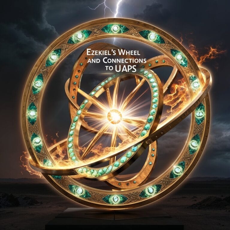 Ezekiel's Wheel glowing with vibrant energy and intricate designs, inspired by UAP theories.