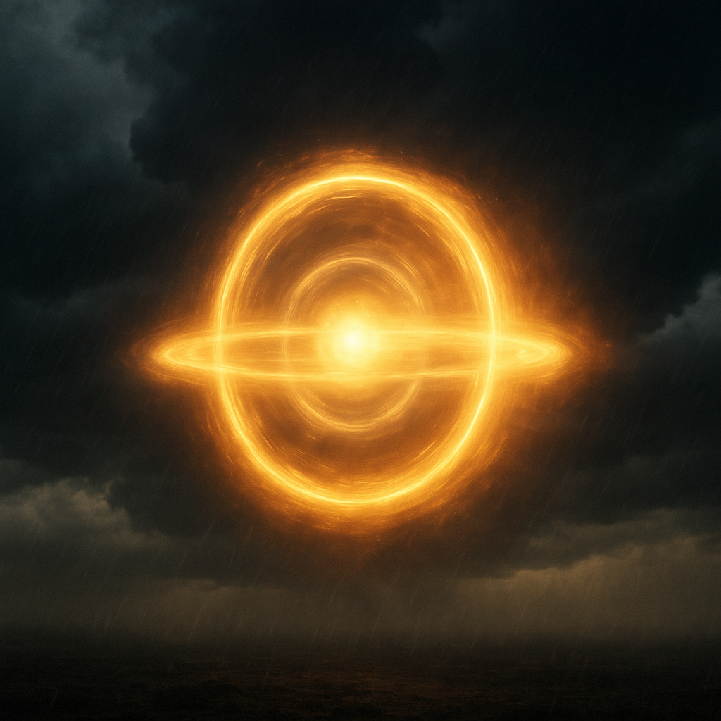 Glowing Ezekiel’s Wheel blurring into radiant light during high-speed spiritual motion