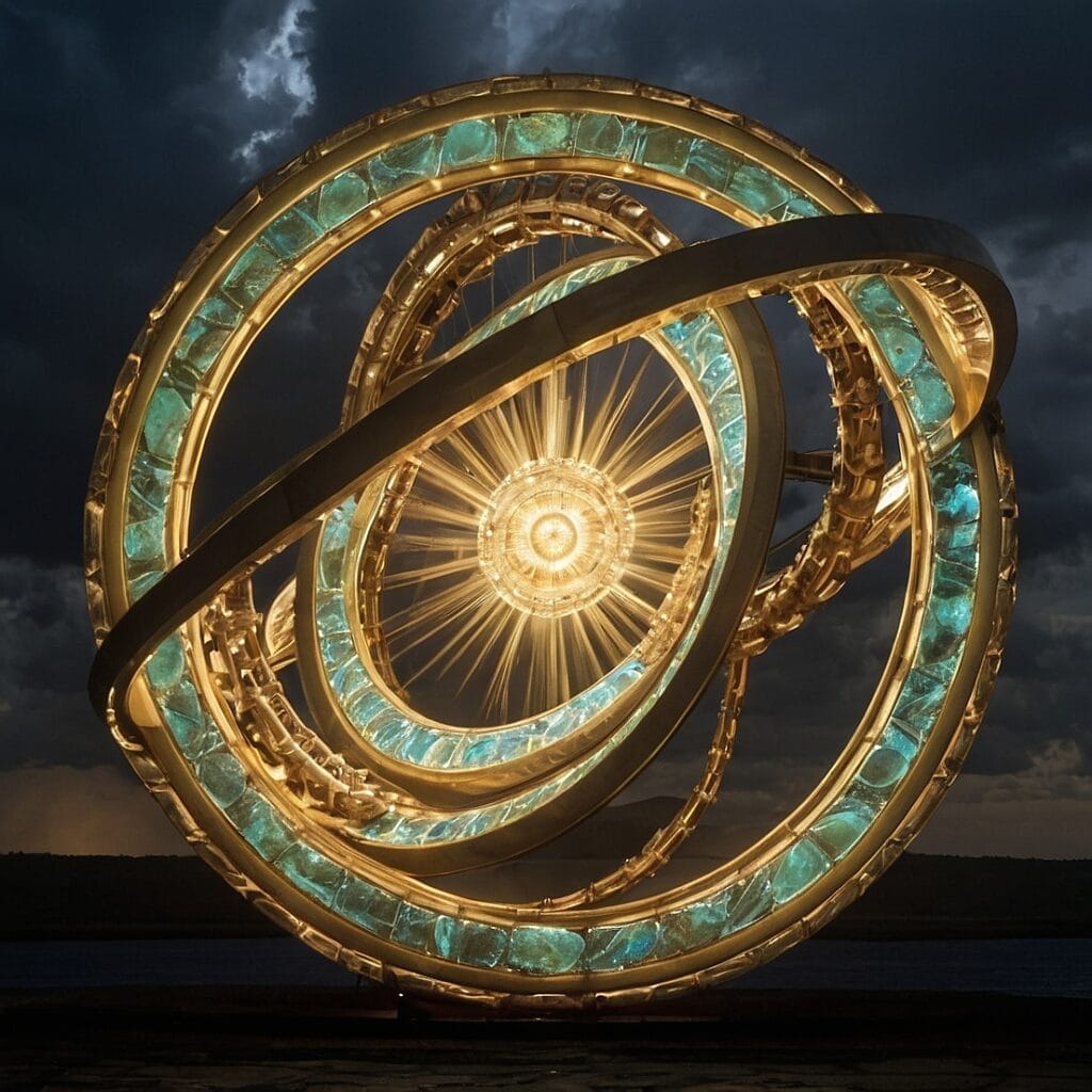 An artistic rendering of Ezekiel's Wheel, emphasizing its multidimensional nature and UAP connections.