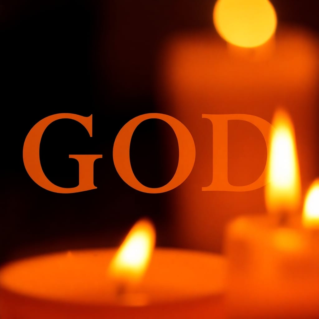 "GOD surrounded by warm candlelight, symbolizing guidance, peace, and divine intimacy."