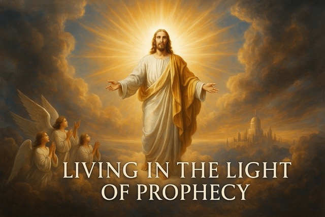 “Jesus standing in divine light above a renewed world, arms open in glory, representing fulfilled prophecy and eternal hope”
