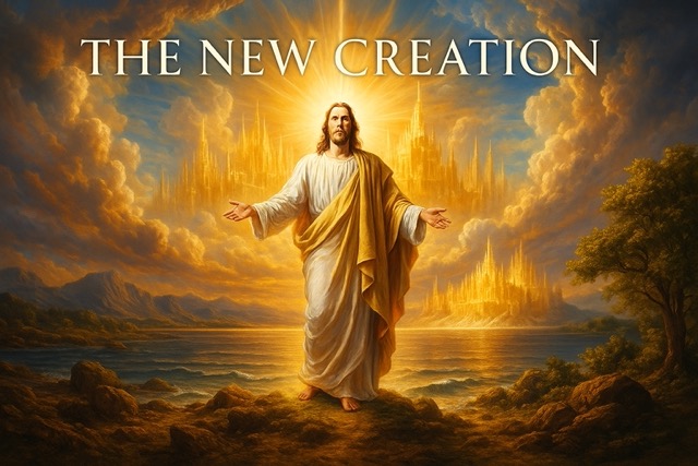 “A radiant new heaven and earth with the Tree of Life beside a crystal river, glowing city of God in the background, and Jesus reigning in peace”