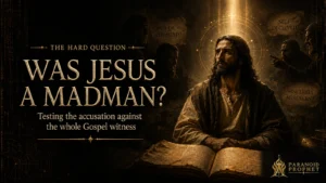 Featured image asking whether Jesus was a madman, showing Him composed before open Scripture while accusers question whether He was out of His mind, self-deceived, or sincerely mistaken.