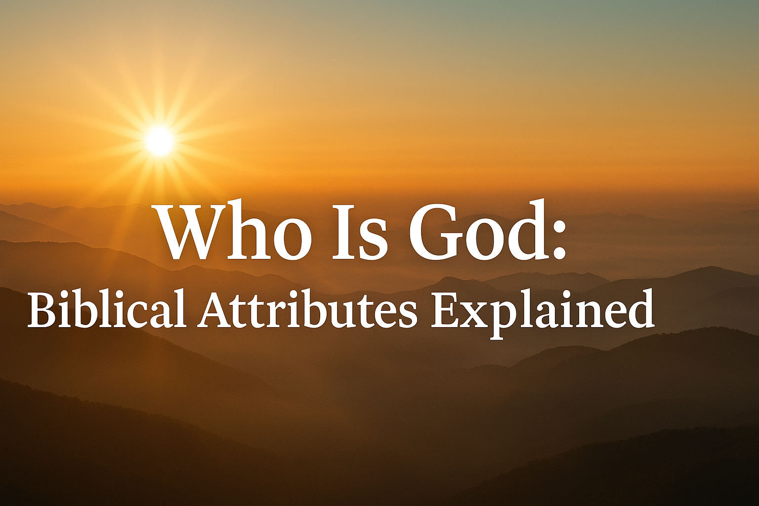 Who is God shown as Cinematic sunrise over misty mountains symbolizing God's eternal presence, wisdom, and glory.