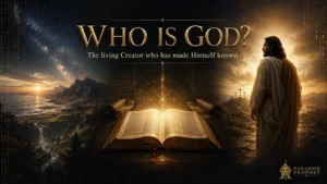 Featured Christian image showing creation beneath the stars, open Scripture illuminated at the center, and Jesus Christ on the right, presenting God as the living Creator who has made Himself known.