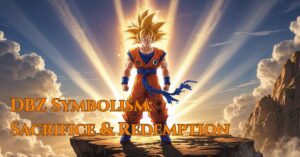 Goku in Super Saiyan form representing Dragon Ball Z symbolism of sacrifice and redemption