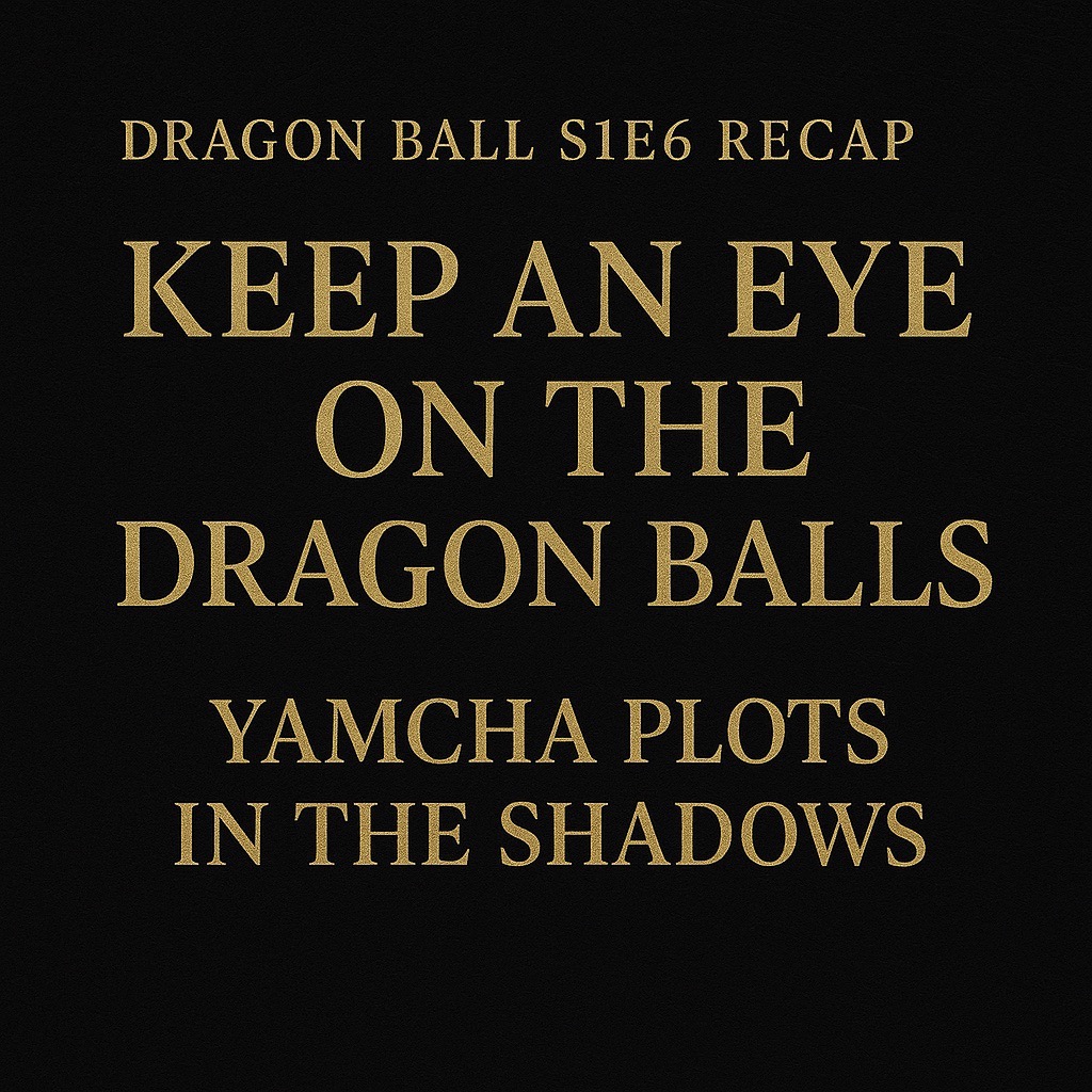 Dragon Ball Recap Episode 6 title card with gold text on black background: “Keep an Eye on the Dragon Balls – Yamcha Plots in the Shadows.”