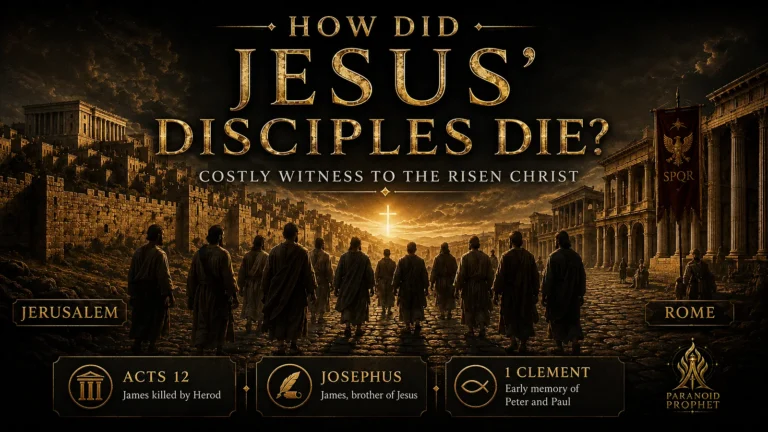 Cinematic image of Jesus’ disciples walking from Jerusalem toward Rome, showing Acts 12, Josephus, and 1 Clement as evidence for apostolic martyrdom.