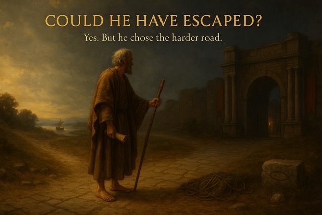 Peter stands at a fork in the road outside of Rome, choosing between a peaceful escape and returning to preach the gospel