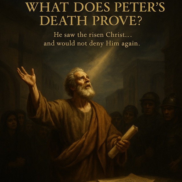 Peter boldly preaching with scroll in hand, illuminated by light, surrounded by Roman guards as proof of resurrection