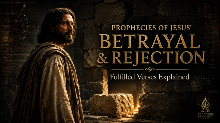 Jesus before a fractured stone wall, illustrating Old Testament prophecies of His betrayal and rejection and the rejected cornerstone fulfilled in Christ.