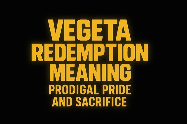Bold golden text on black background reading “Vegeta Redemption Meaning: Prodigal Pride and Sacrifice” in DBZ-style font.