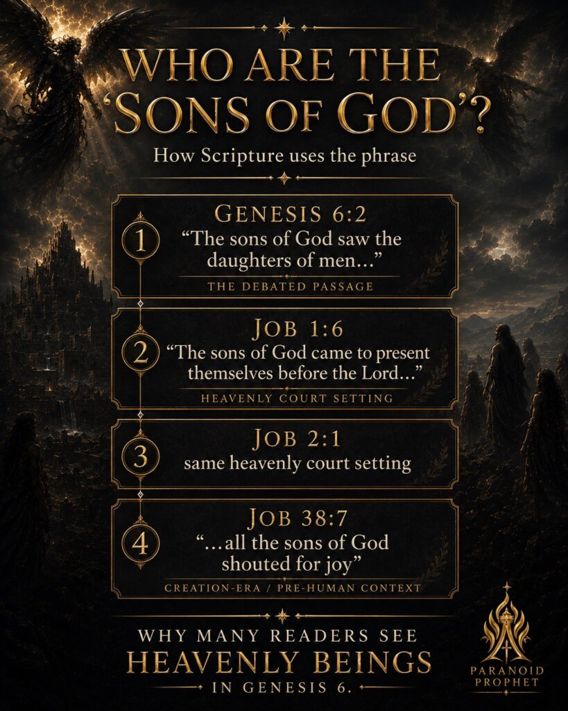 Biblical evidence for identifying the sons of God in Genesis 6 with heavenly beings in Job 1, Job 2, and Job 38