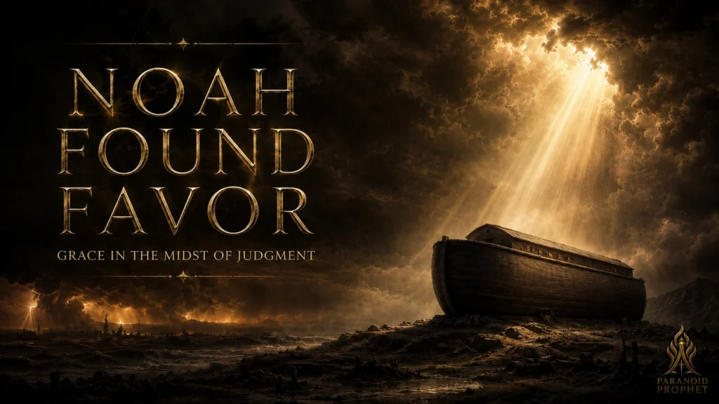 Noah's ark under divine light, representing favor and preservation in the midst of Flood judgment