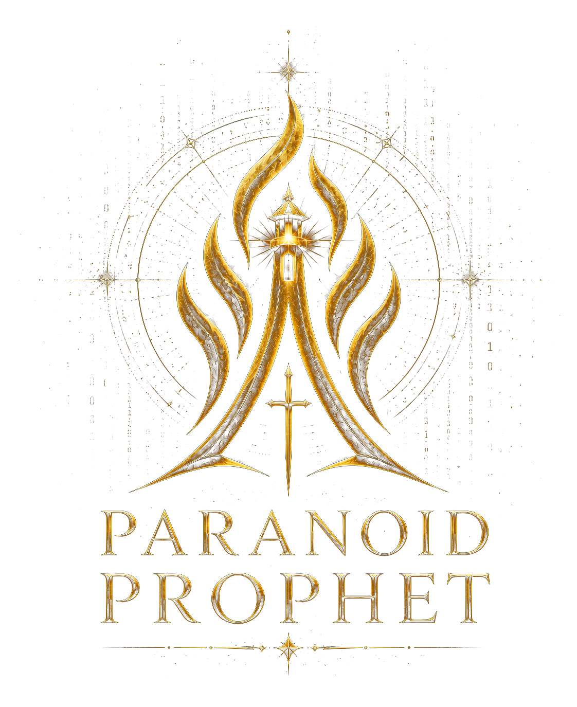 Paranoid Prophet logo with a gold lighthouse, flame, and cross symbol