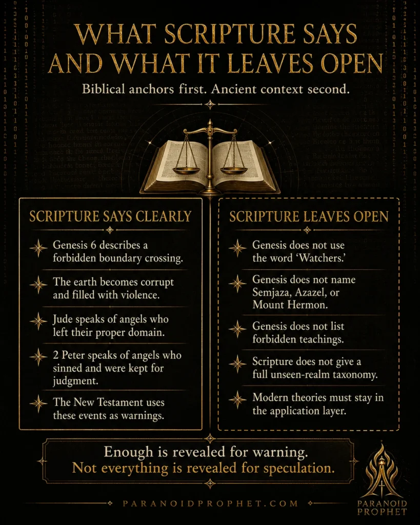 Comparison of what Scripture states about the Genesis 6 rebellion and what later Watcher tradition adds