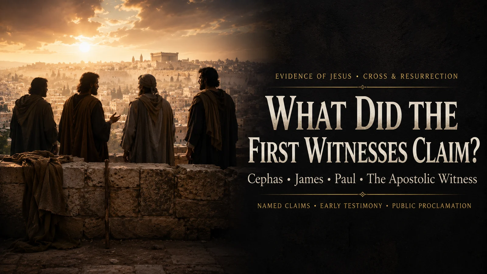 Anonymous early believers overlooking first-century Jerusalem at dawn, illustrating the first witnesses who proclaimed Jesus risen