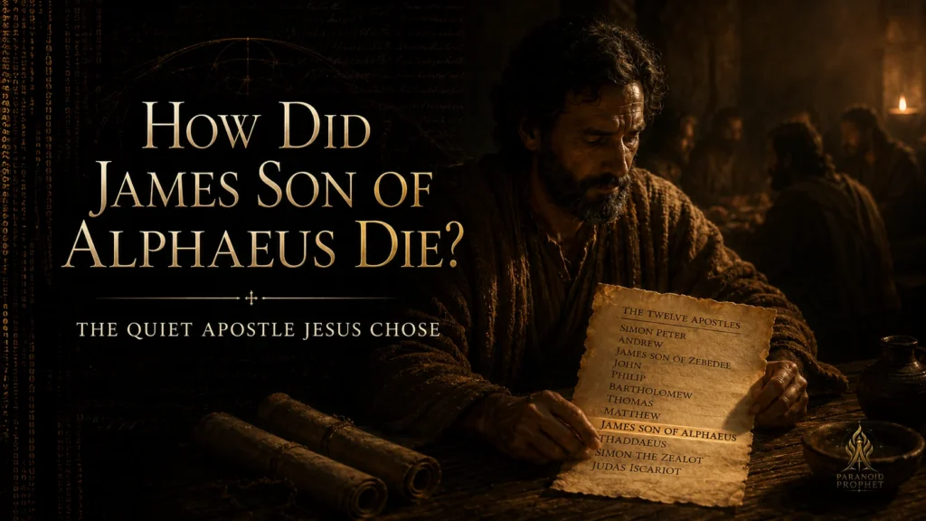 Featured image showing James son of Alphaeus holding a list of the Twelve apostles, with his name highlighted, symbolizing the quiet apostle Jesus chose.