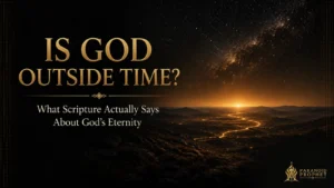 Dark star-filled sky over a distant bronze-gold dawn and a quiet mountain valley, illustrating the question of God’s eternity and His sovereign care over history.