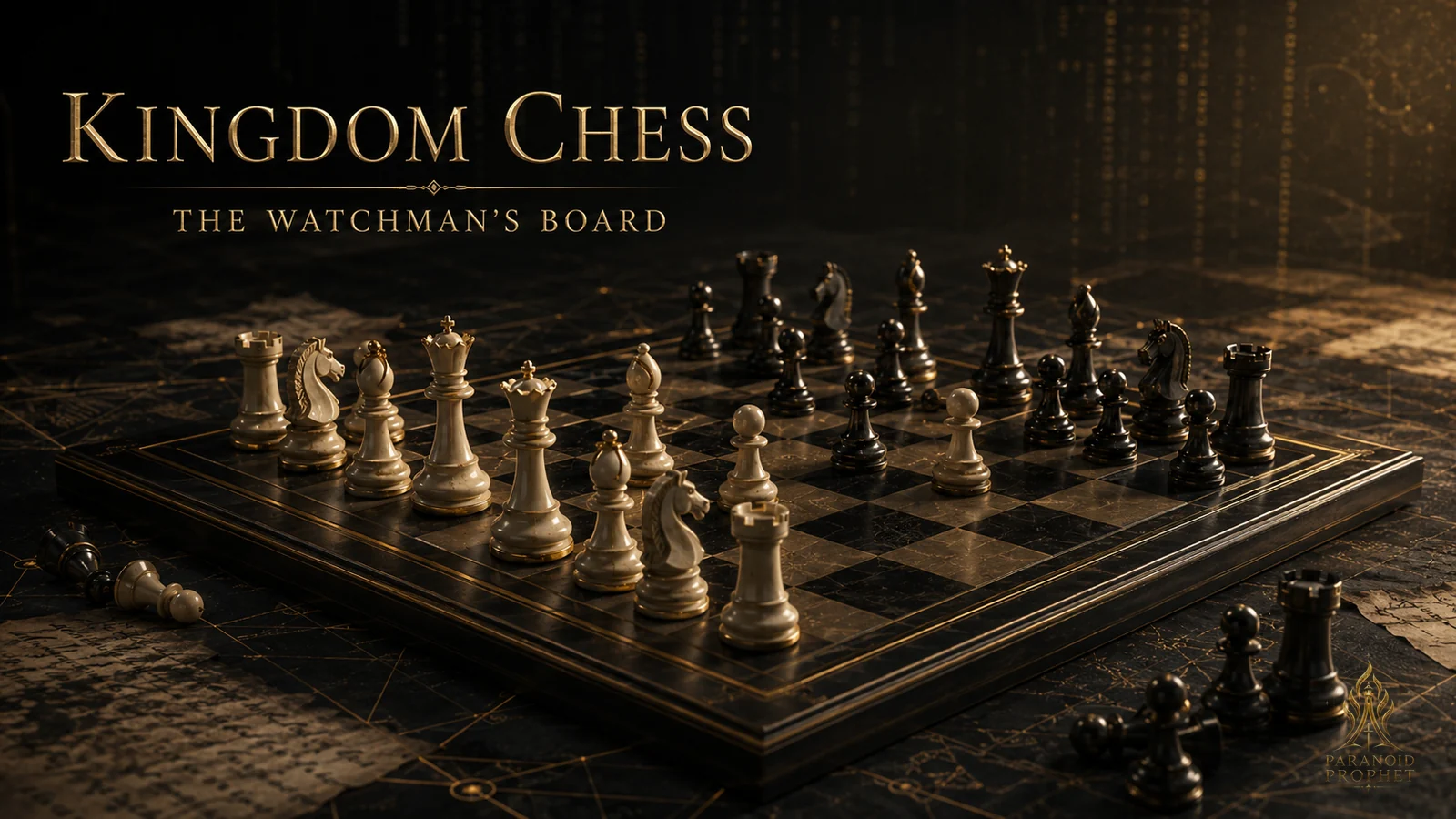 Kingdom Chess Christian strategy game with a dark premium chessboard.