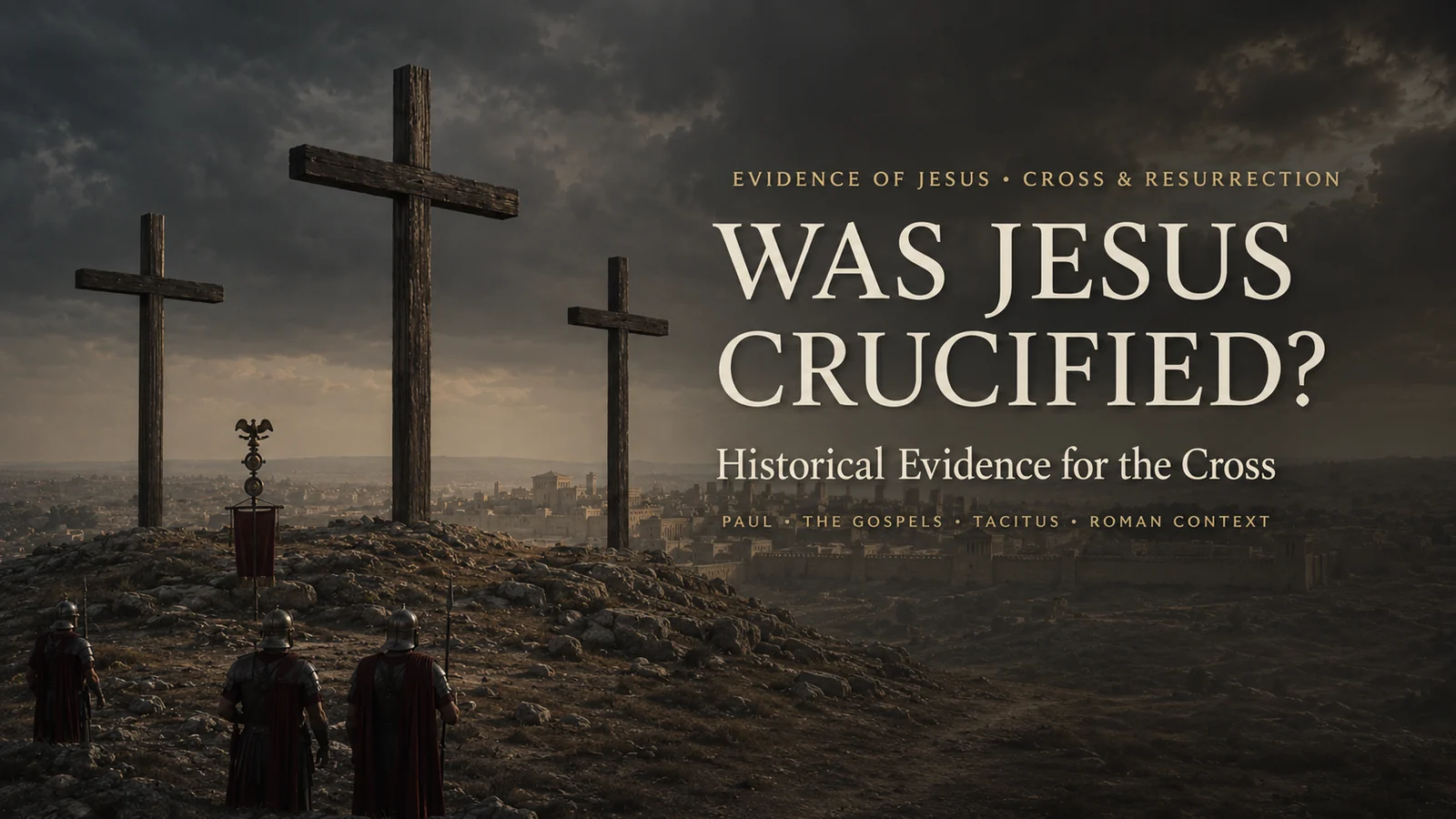 Roman crosses outside first-century Jerusalem, illustrating the historical evidence that Jesus was crucified under Pontius Pilate