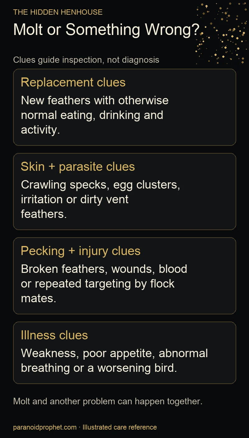 Comparison of feather replacement clues with parasite, injury and illness warning signs