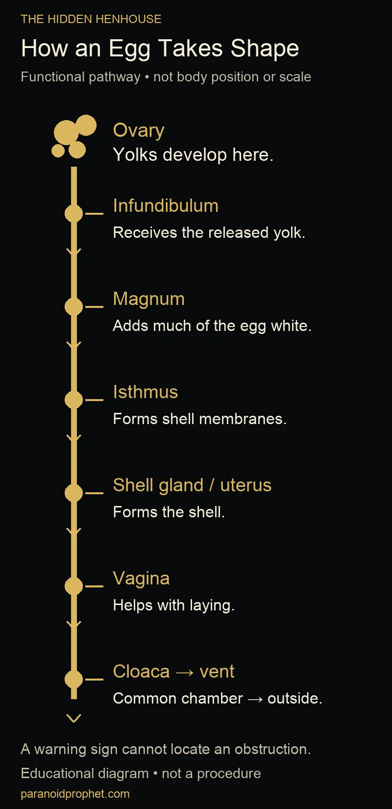 Functional egg-formation pathway from ovary through infundibulum, magnum, isthmus, shell gland and vagina to cloaca and vent